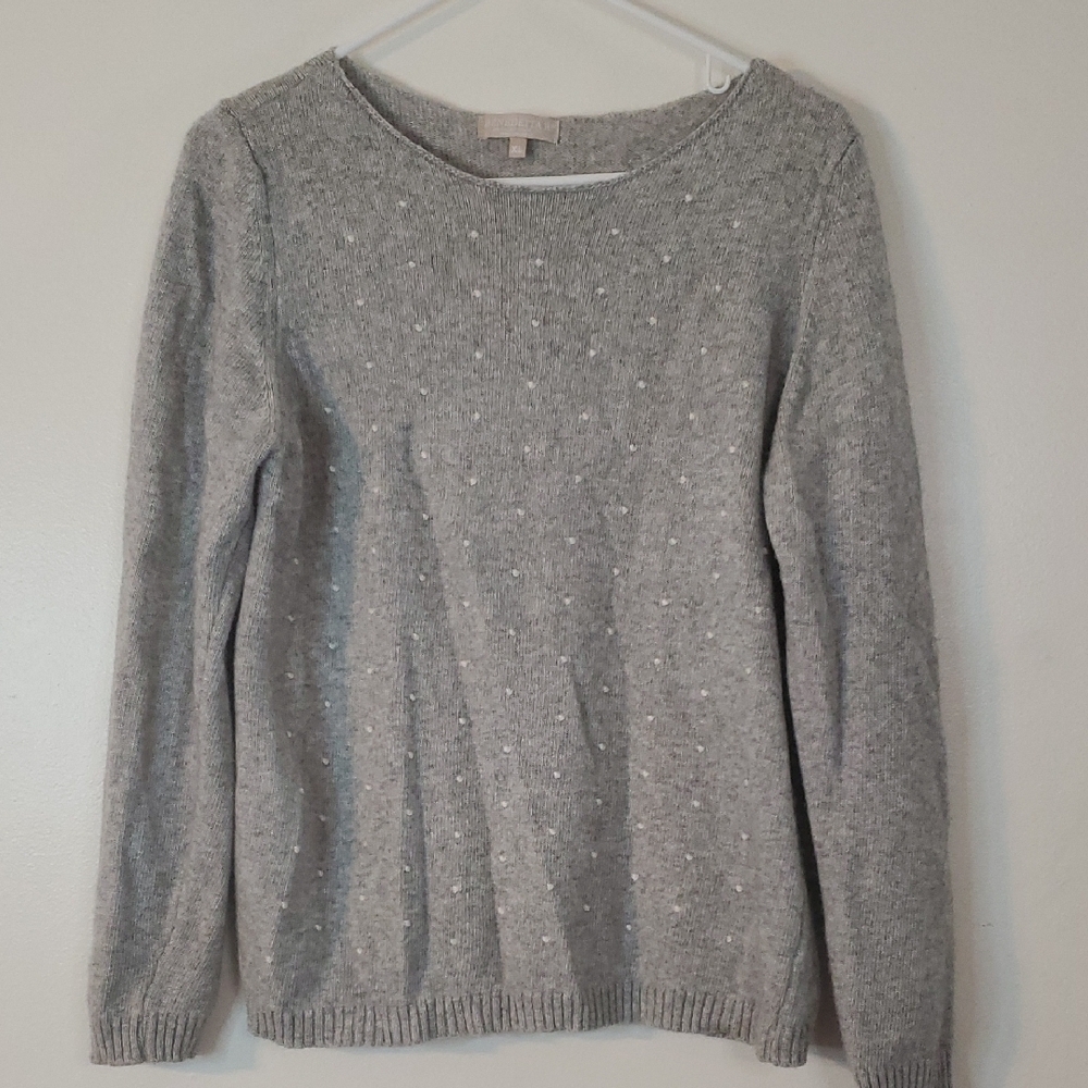 Benedetta B. Merino Wool Cashmere Blend Grey Scoopneck Sweater Size XL Polkadots